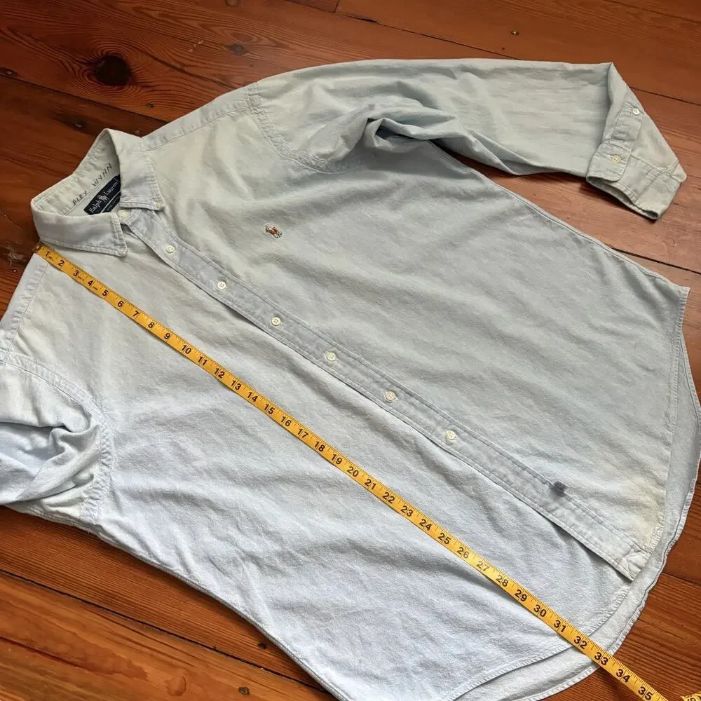 Vintage Polo Ralph Lauren Chambray Shirt Men's Size XL Blue Flesh Pony WORN 90s